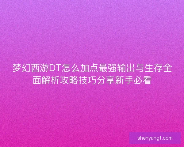 梦幻西游DT怎么加点最强输出与生存全面解析攻略技巧分享新手必看